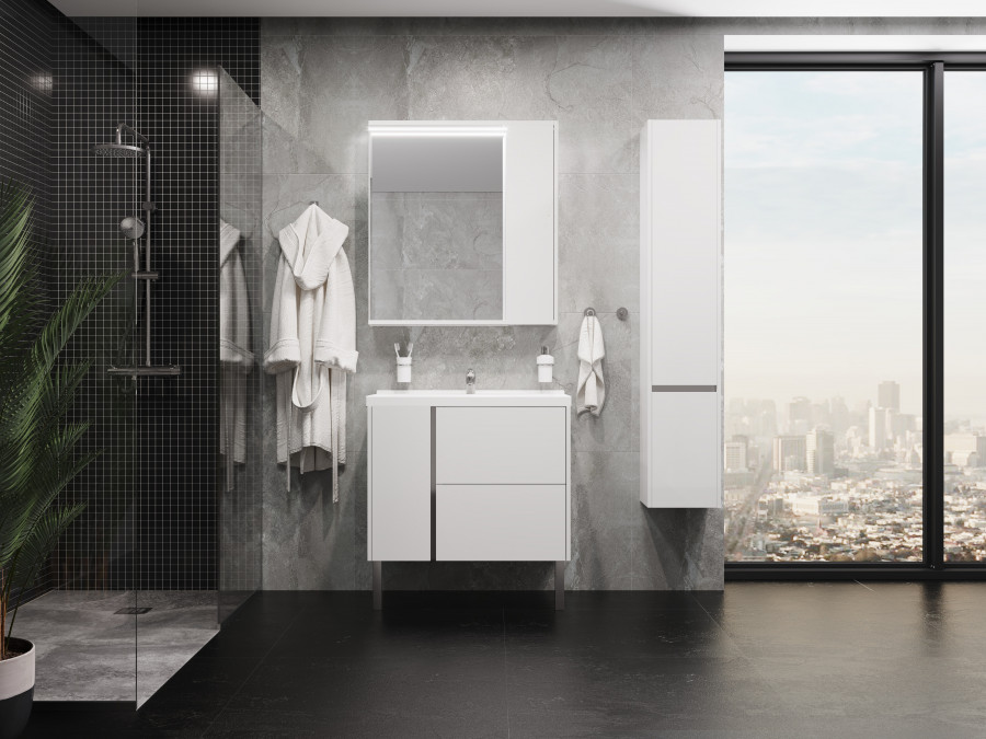 Шкаф-колонна СТОУН 30, подвесная, правая, белая