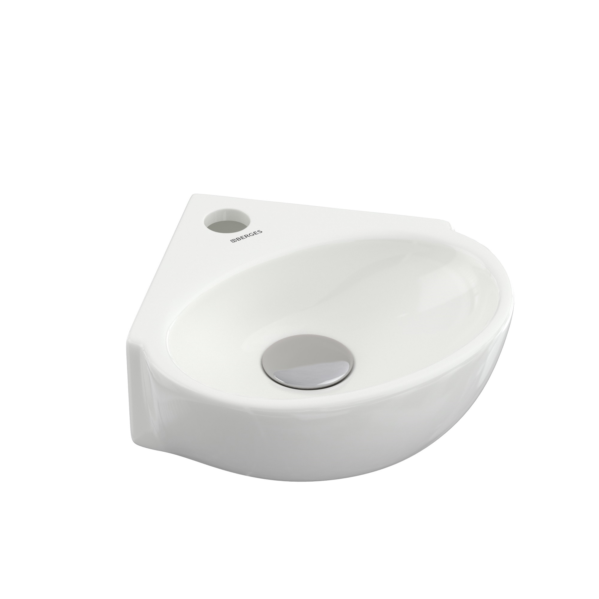 Раковина Small, накладная, 30 см, угловая, прямоугольная, белый глянец, BERGES