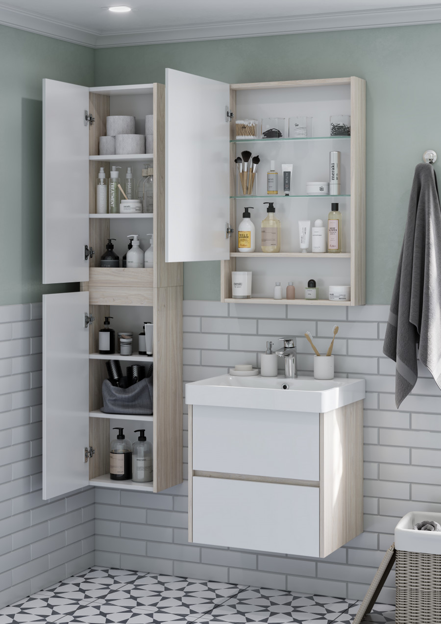 Зеркальный шкаф СКАНДИ 55, белый, дуб верона