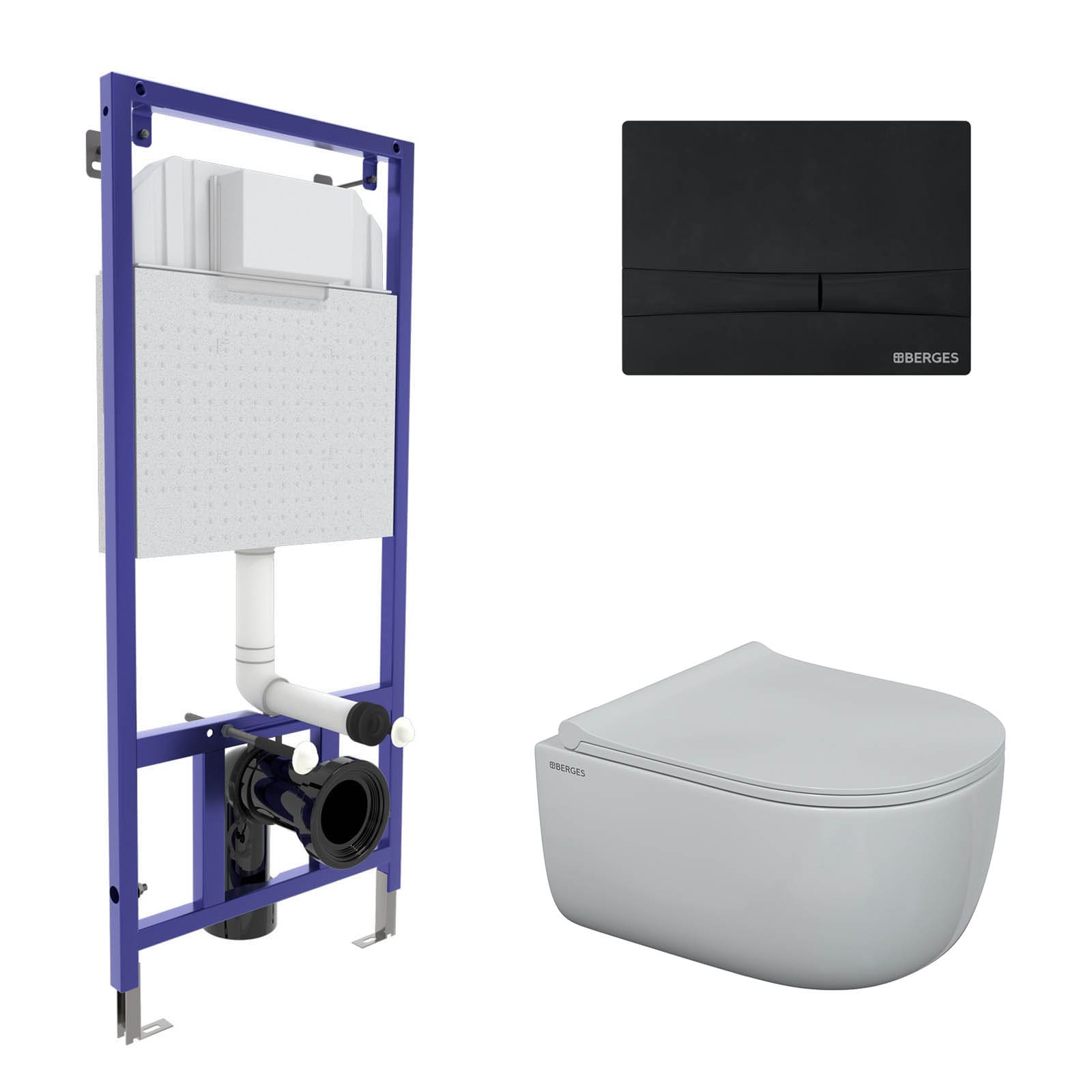 Комплект для монтажа  подвесного унитаза: инсталляция NOVUM525, кнопка F5 черная Soft Touch, унитаз 