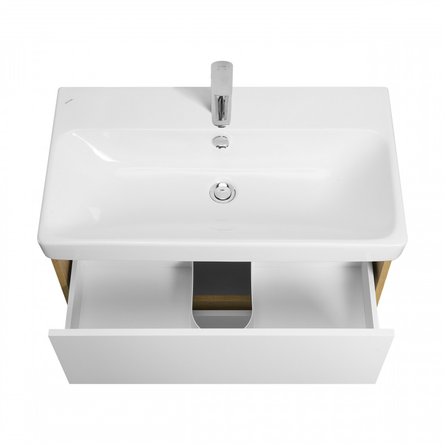 Тумба СКАНДИ 80, универс., 2ящ., белый/ дуб рустикальный (под раковину АДРИАНА 80)