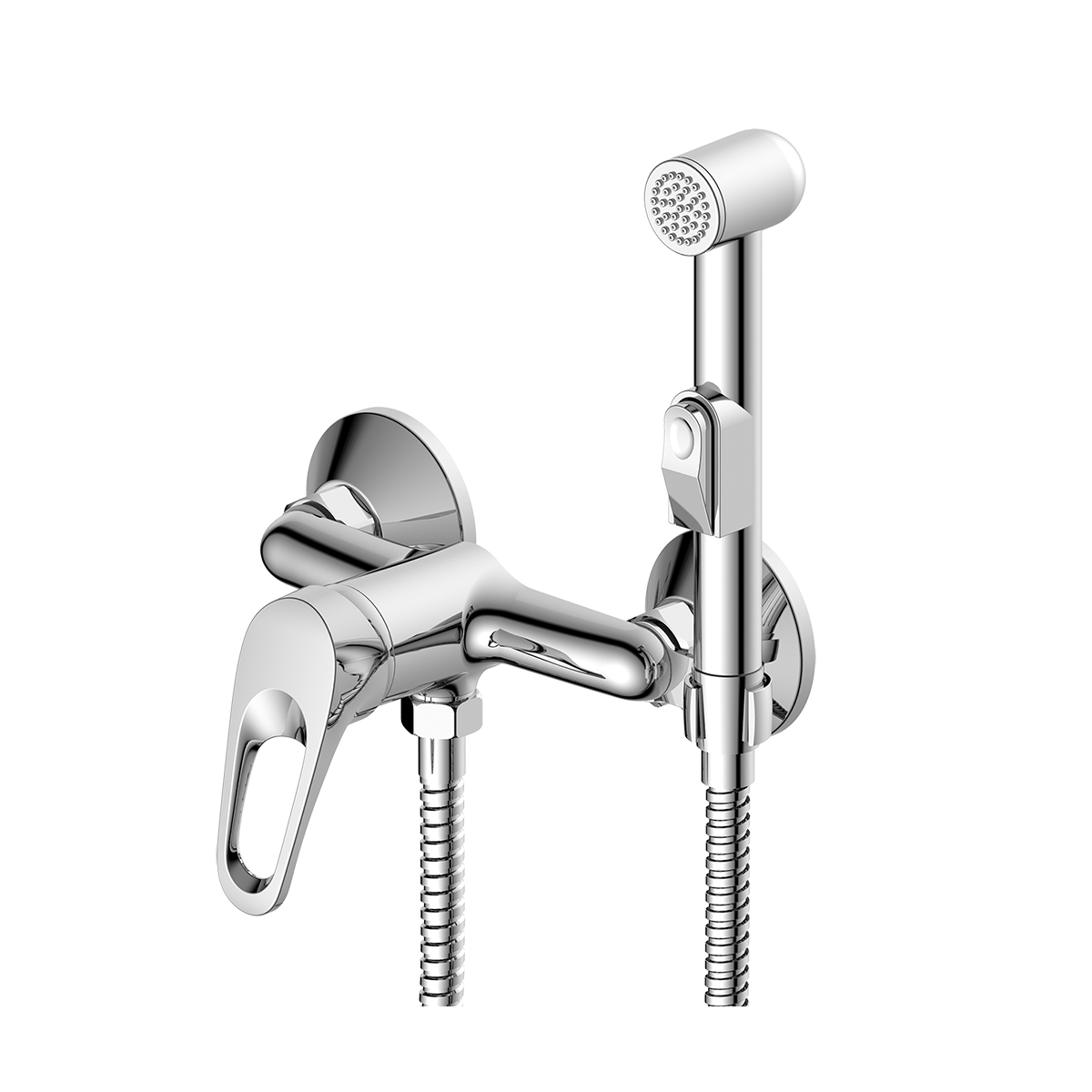DR21 Смеситель для биде, гигиен.душ на стену р/ОД, хром, DR, DR21058