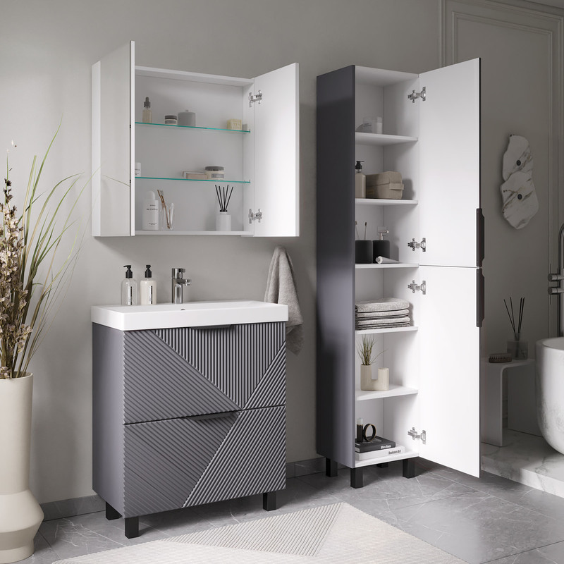 Шкаф зеркальный Geometry 40, напольный, графит, VOLNA