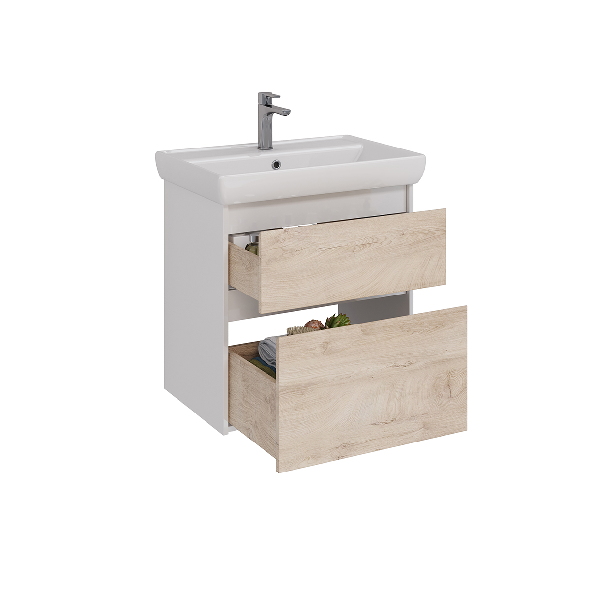 Тумба Lemark COMBI 70 см под 1 раковину, подвесная/напольная, 2 ящика, цвет фасада: Дуб кантри, цвет