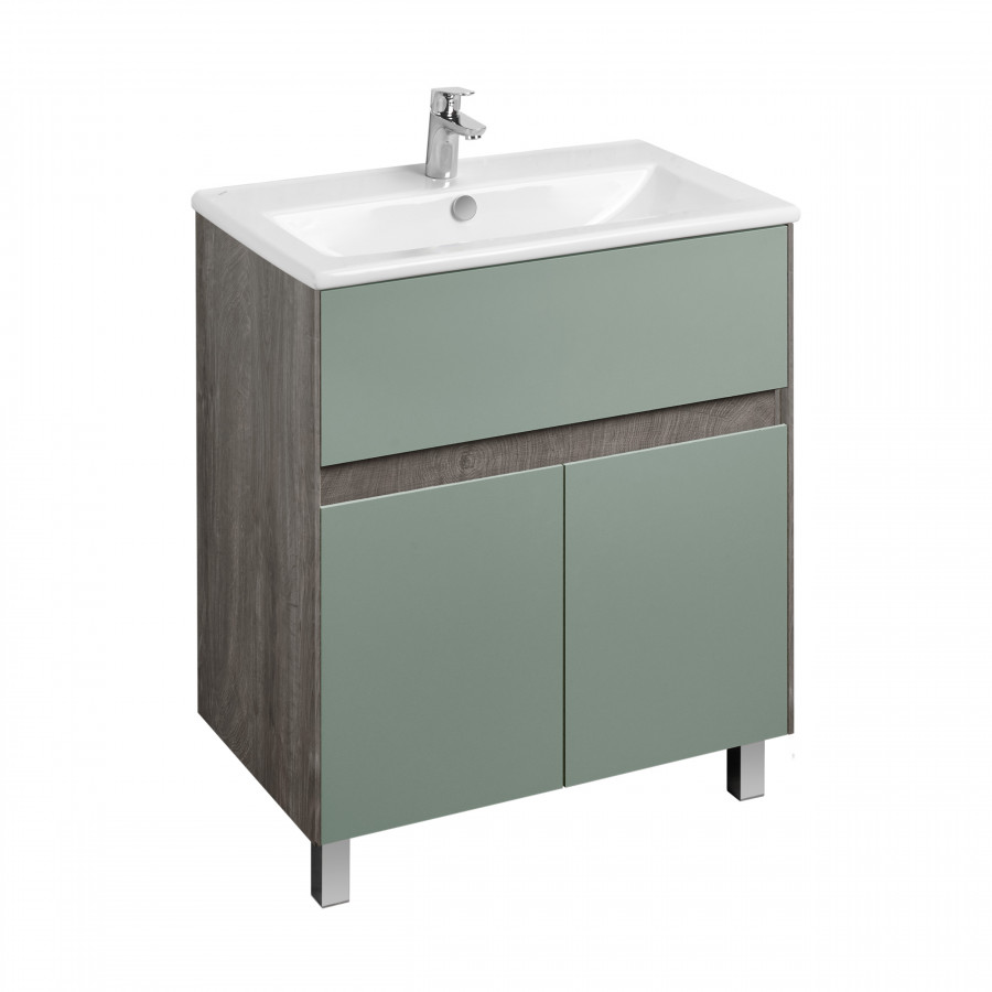 Тумба ФОРЕСТ 75, 1 ящ., 2 дв., дуб рошелье/сумеречный голубой (под раковину ЭЛИНА 75)