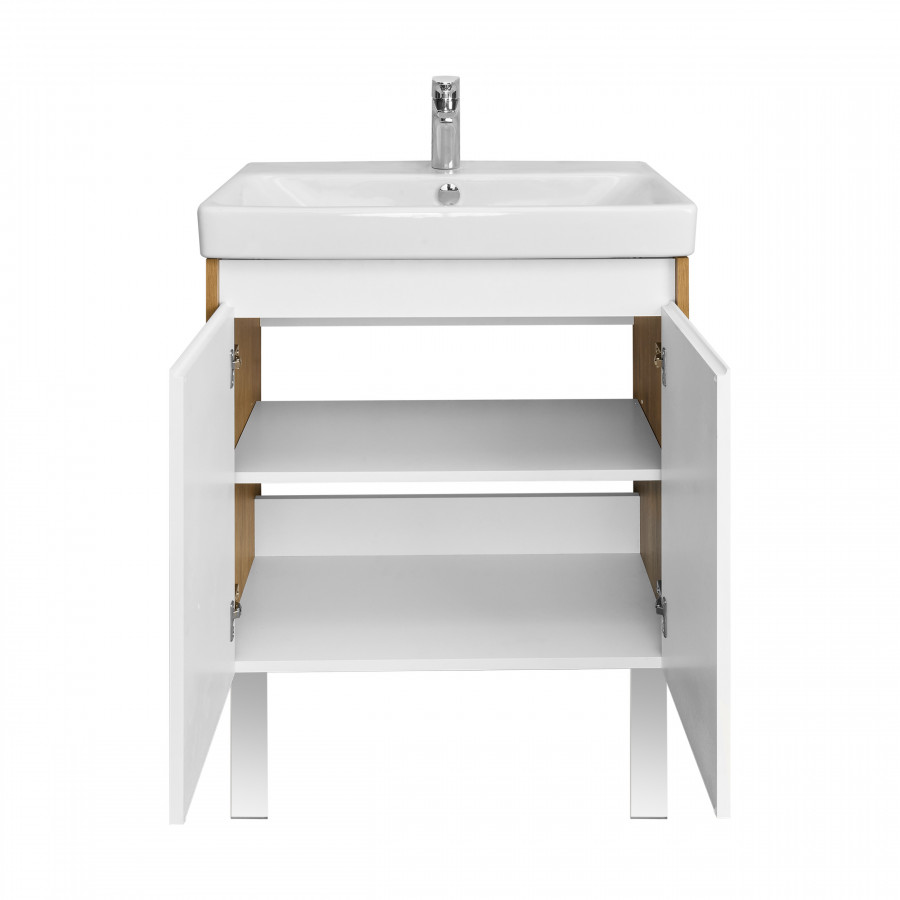 Тумба СКАНДИ DOORS 70, универс., 2 дв., белый глянец/дуб рустикальный (под раковину АДРИАНА 70)