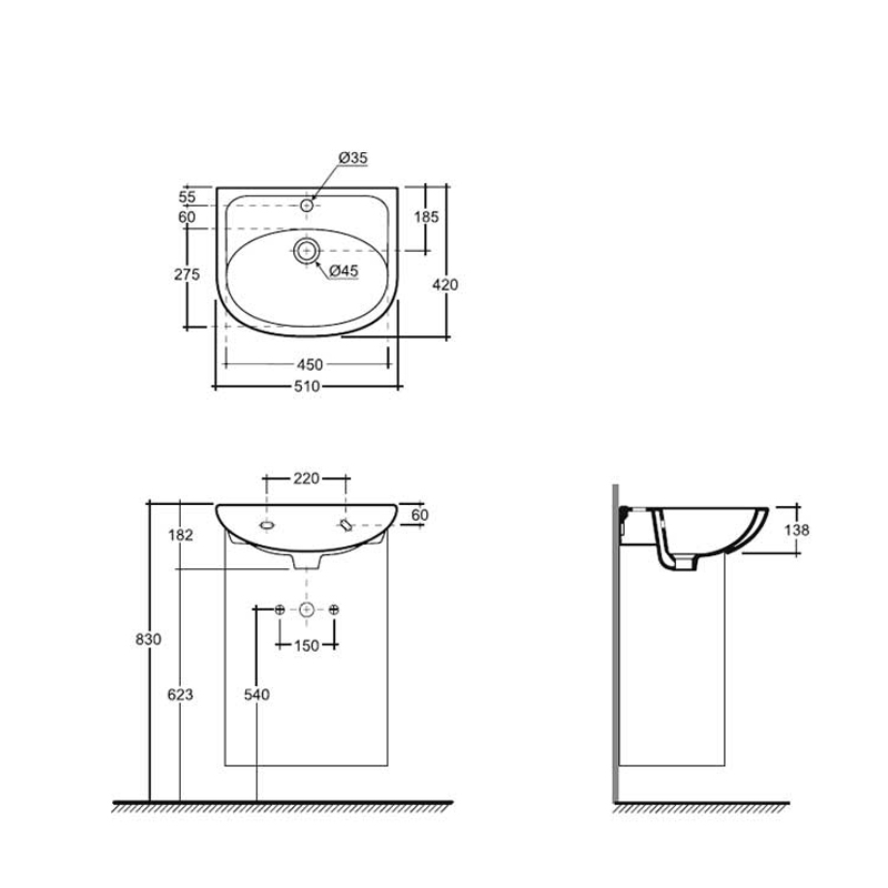 Раковина Рива 50, белая, VOLNA