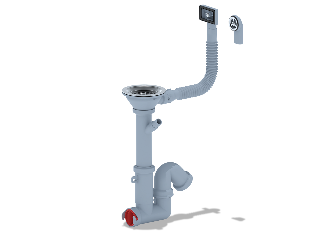 Cифон для мойки АНИ Пласт F серия F1045S 3 1/2 дюйма 40 с гибким переливом и отводом для стиральной машины