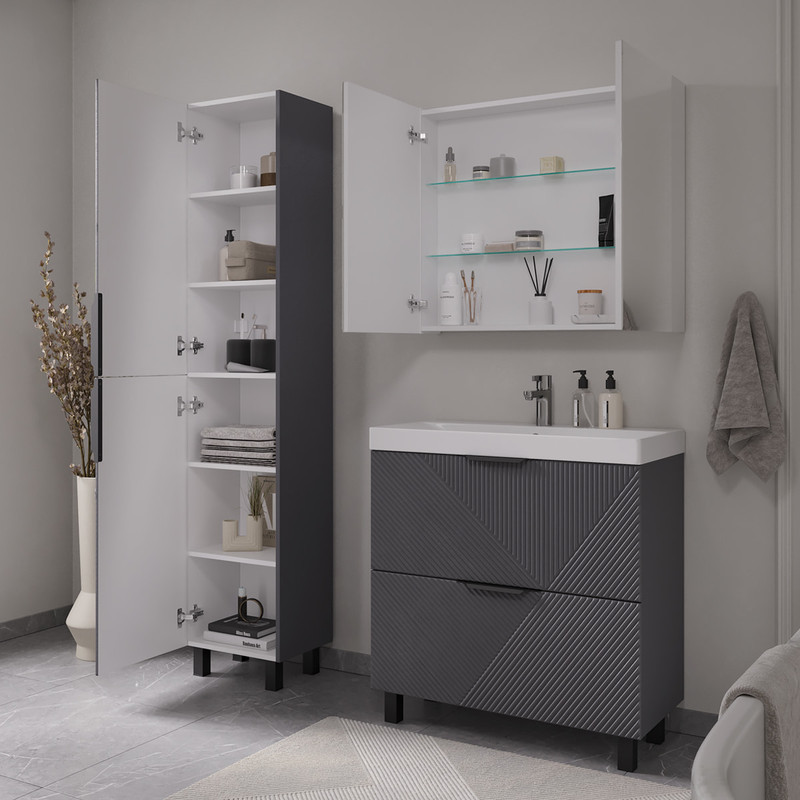 Шкаф зеркальный Geometry 80, подвесной, белый, VOLNA