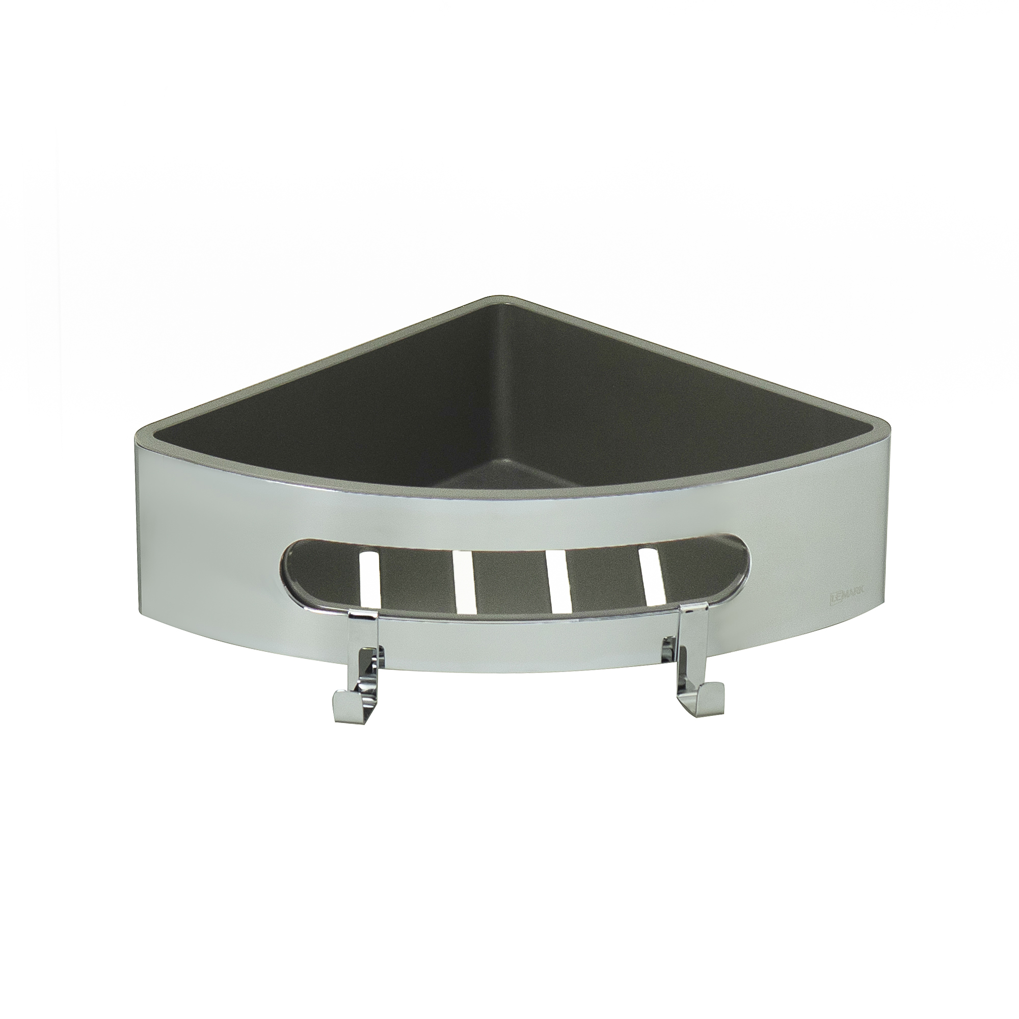 Полка для душа угловая LEMARK SHELF LINE из нерж. стали с крючками, хром/вставка-пластик графит