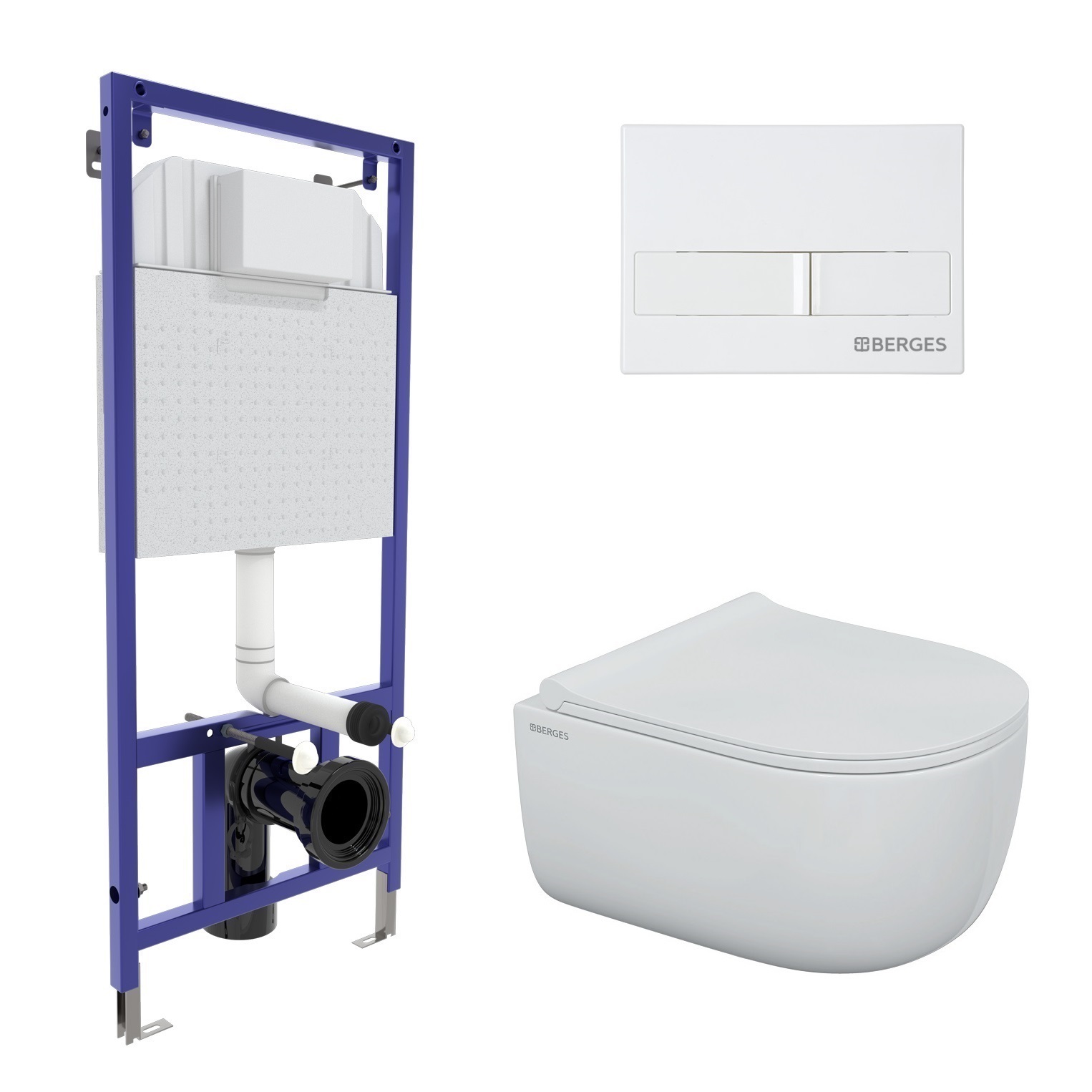 Комплект: инсталляция NOVUM кнопка белая L1, унитаз Ego Rimless , сиденье дюропласт Okus Slim SO, BE