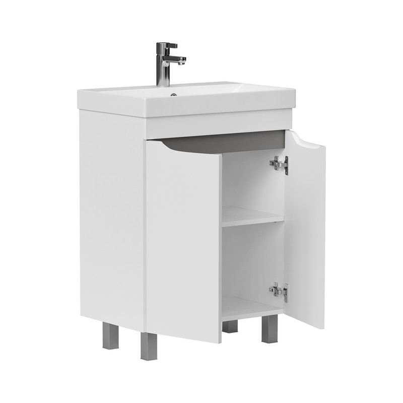 Тумба Lake 60, напольная, 2 дв., белый/серый оникс (под раковину 9696-60), VOLNA