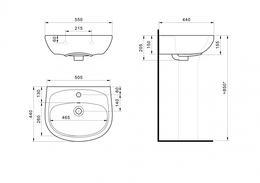 АНИМО Умывальник 55 см., хр.кольцо, крепление, САНТЕК