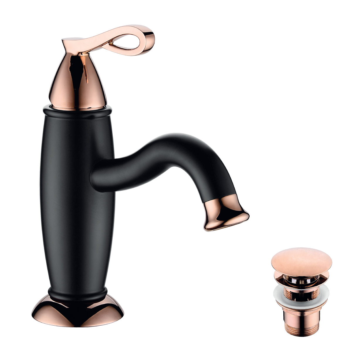 Prime Смеситель для раковины, монолит.излив 132мм д.клап.C/C, р/ОД, черный/роз.золото, LM, LM6106BRG