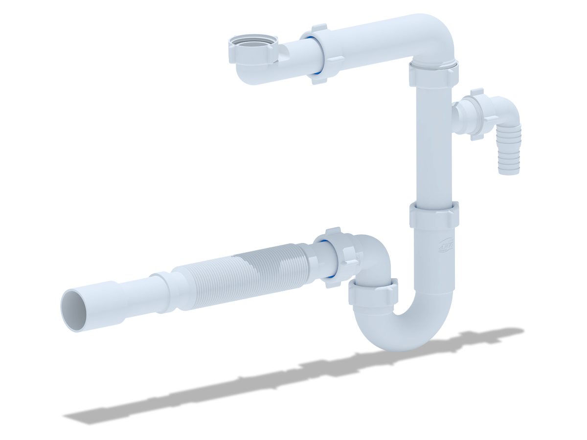 Сифон для раковины АНИ Пласт DB5325 1 1/4 дюйма 32 без выпуска с отводом для стиральной машины и гибкой трубой 32х32/40