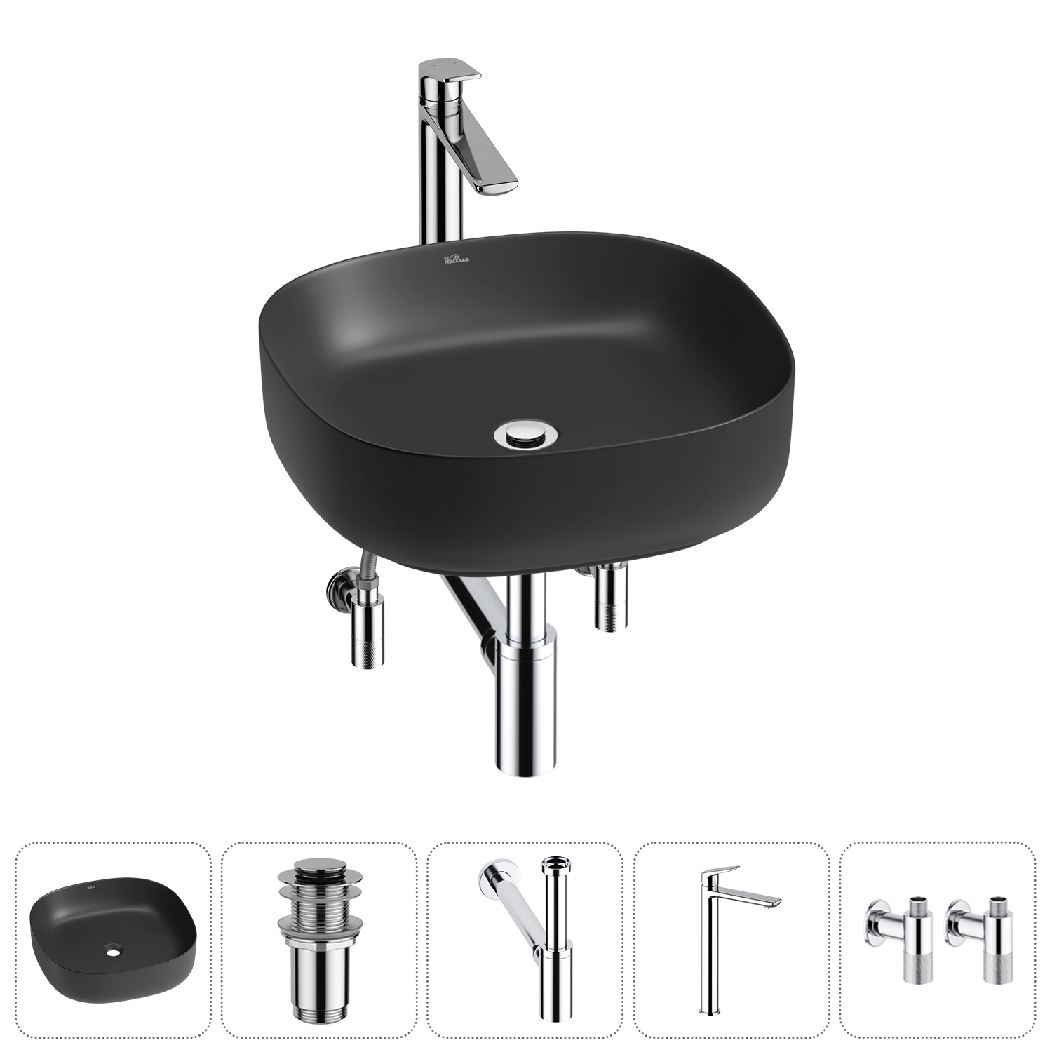 Накладная раковина для ванной комнаты Wellsee Belle Spa 3.0 20212714R в наборе 5 в 1: раковина матов