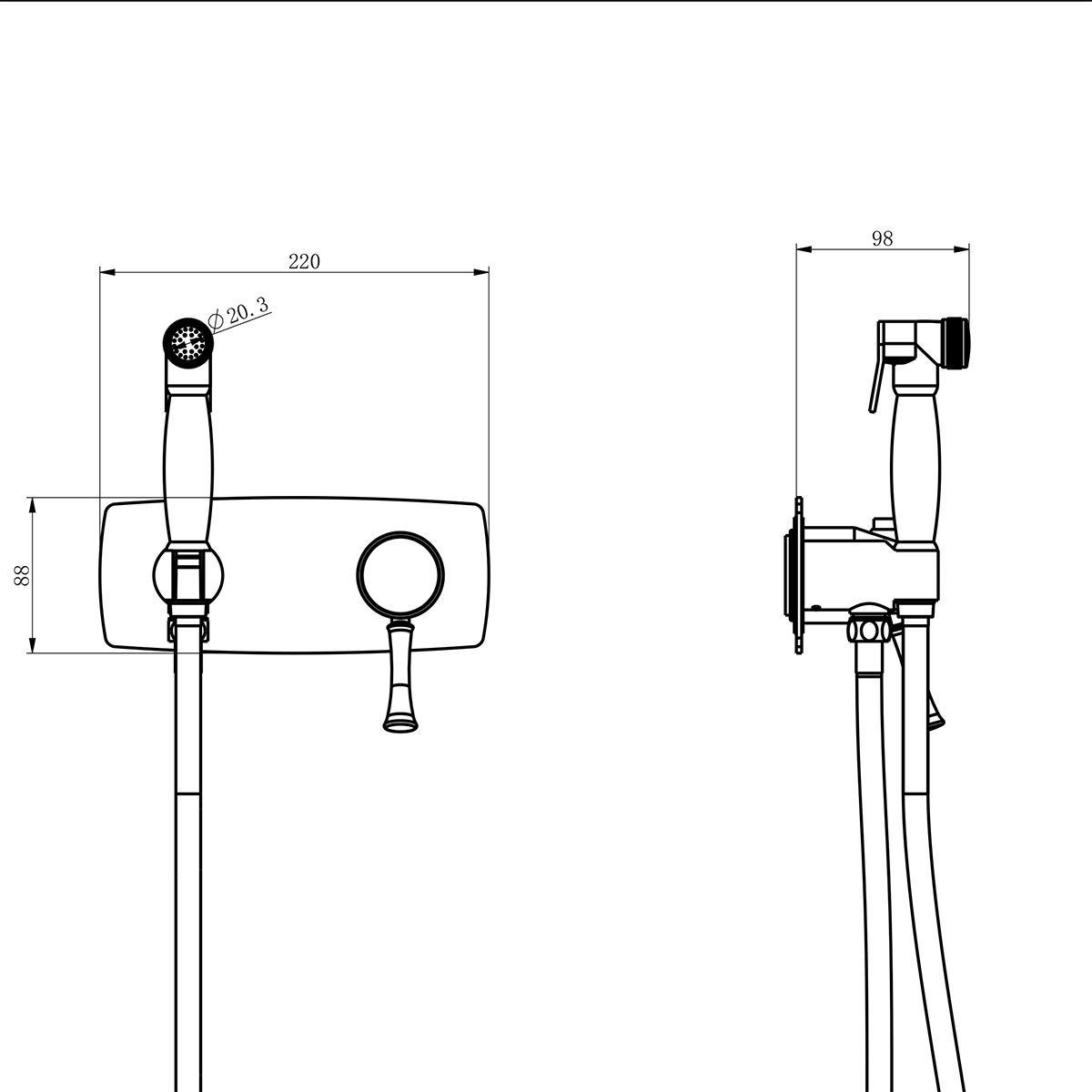 Peretto Смеситель для биде, гигиен.душ встраиваемый р/ОД, черный кофе, LM, LM6319RB