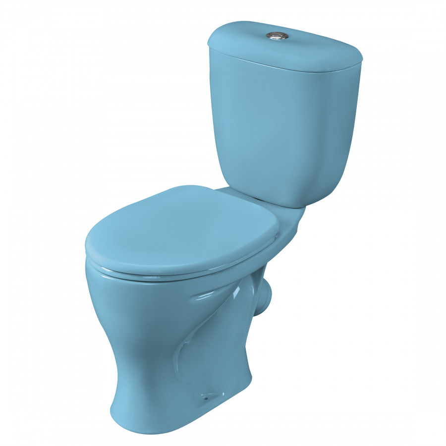 Унитаз-компакт "Воротынский" косой выпуск, ниж. под., с кнопочной арматурой и сиденьем, голубой  С