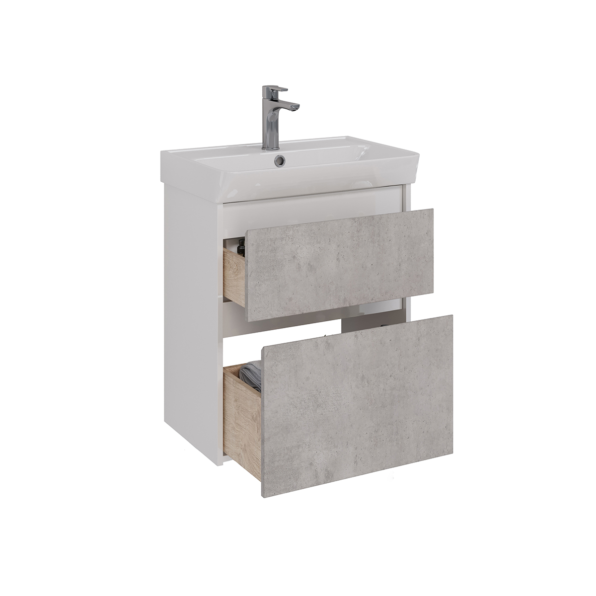Тумба Lemark COMBI 60 см под 1 раковину, подвесная/напольная, 2 ящика, цвет фасада: Бетон, цвет корп