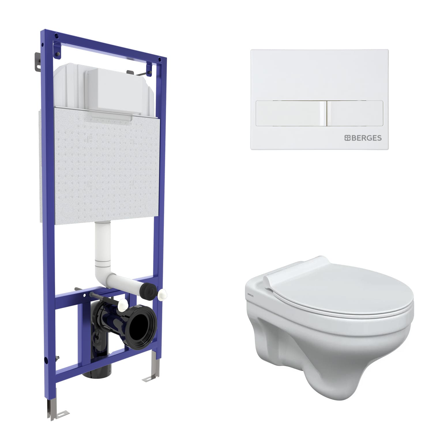 Комплект: инсталляция NOVUM, кнопка белая L1, унитаз ALBIT S, сиденье дюропласт Top Slim SO, BERGES