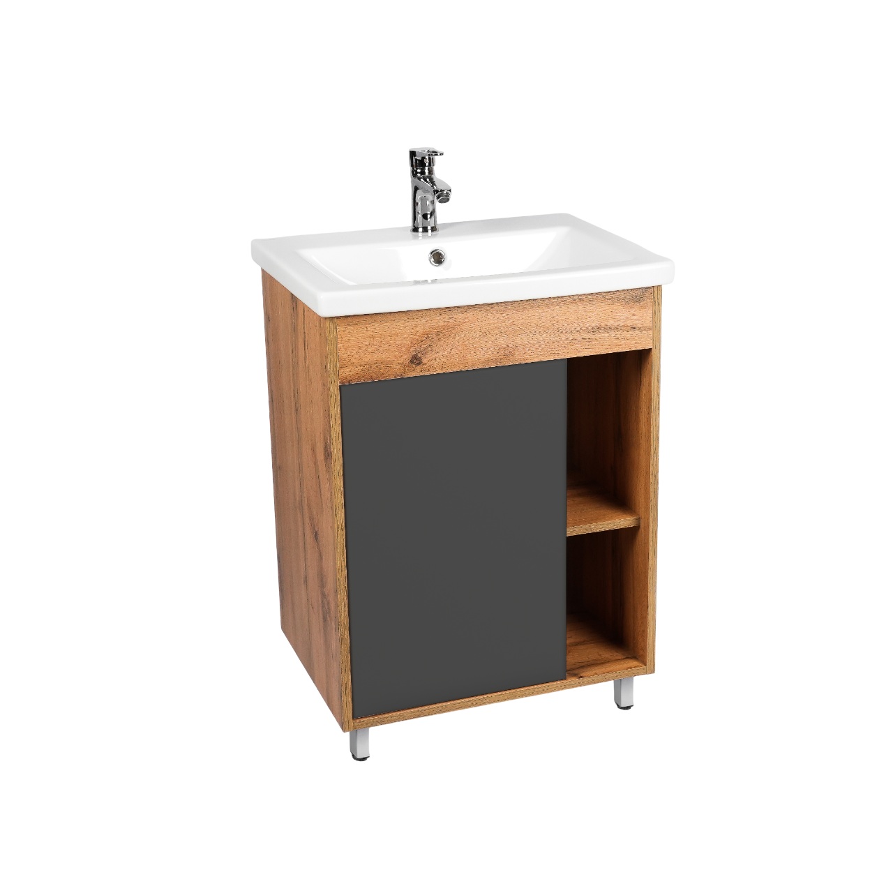 Тумба под раковину VIANT БОСТОН 60 напольная графит/дуб вотан (VBOS60COG-T1ST)