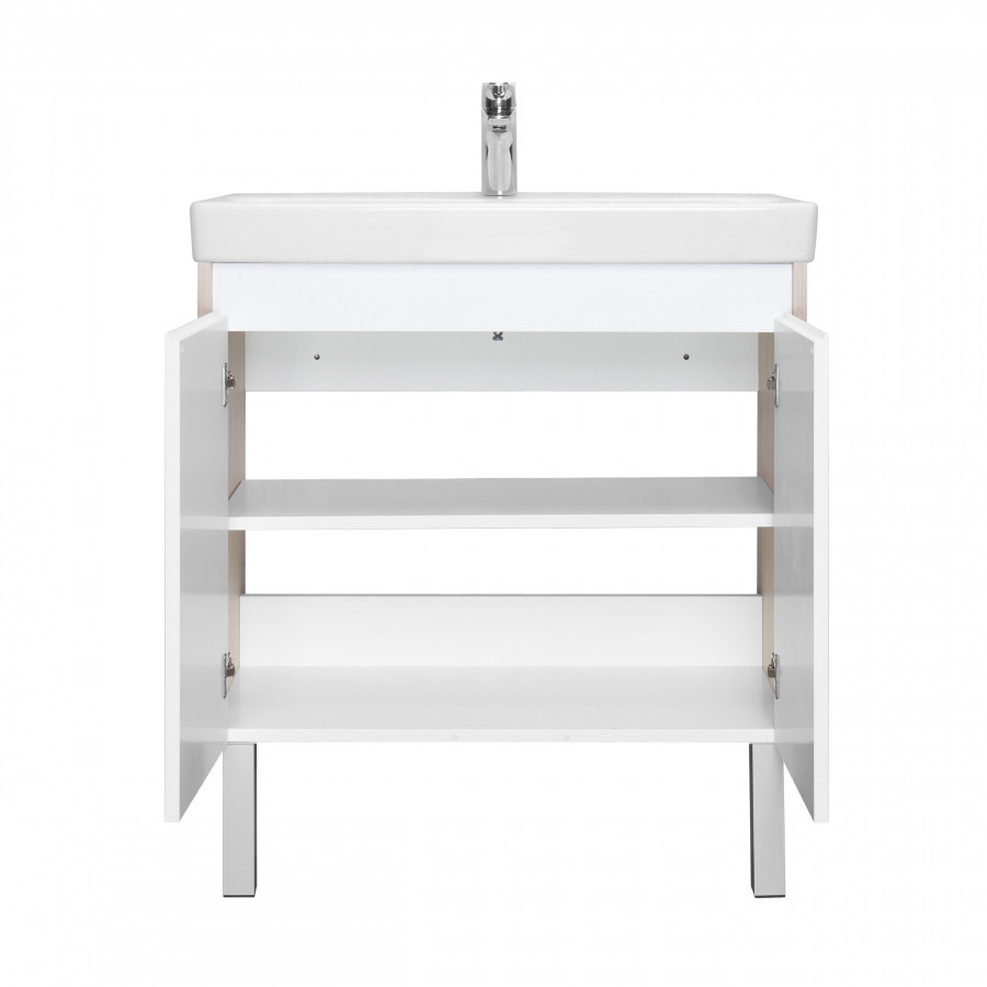 Тумба СКАНДИ DOORS 80, универс., 2 дв., белый глянец/дуб верона (под раковину АДРИАНА 80)