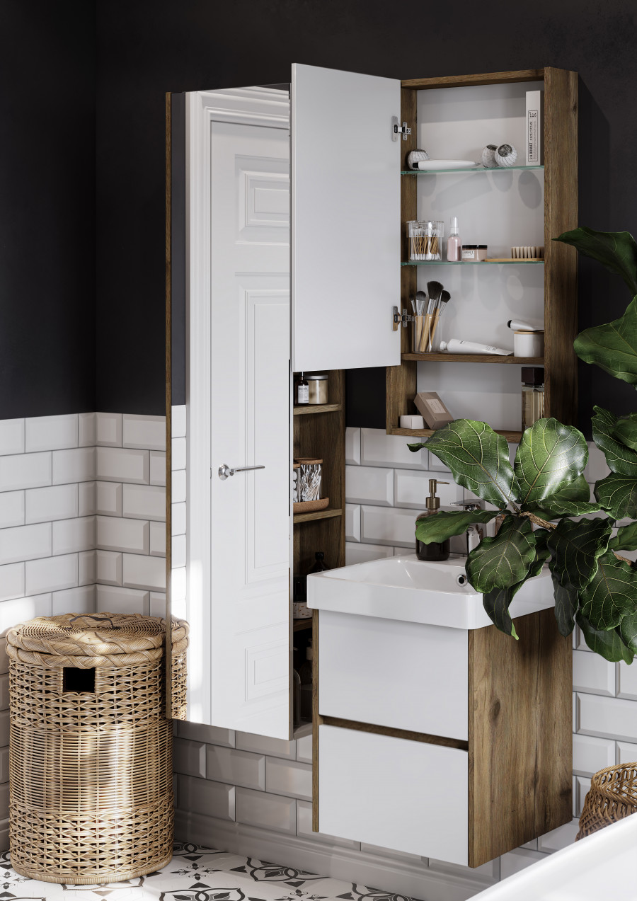 Зеркальный шкаф СКАНДИ 45, белый, дуб рустикальный