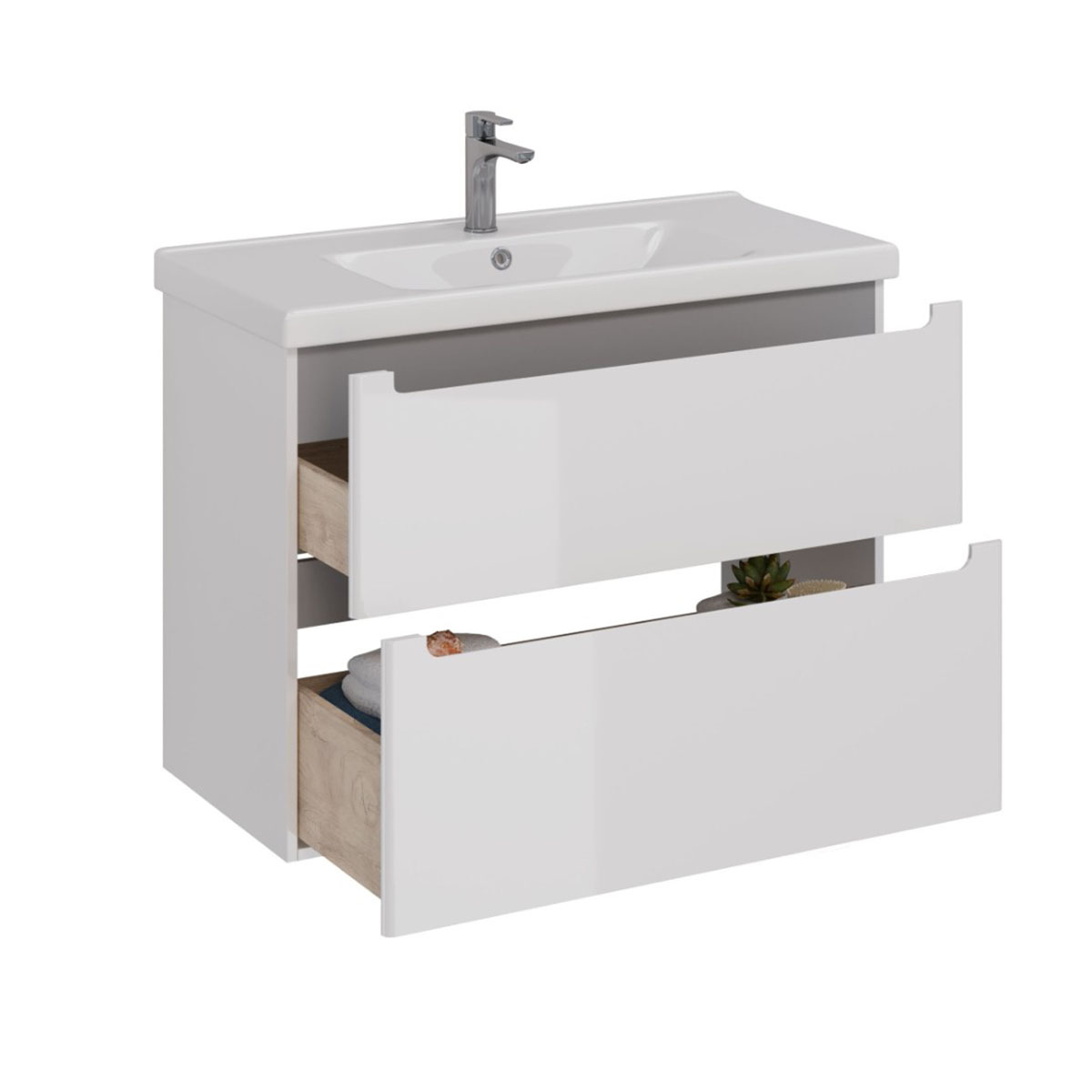 Тумба Lemark BUNO 100 см под 1 раковину, подвесная/напольная, 2 ящика, цвет планки: Серый, цвет корп