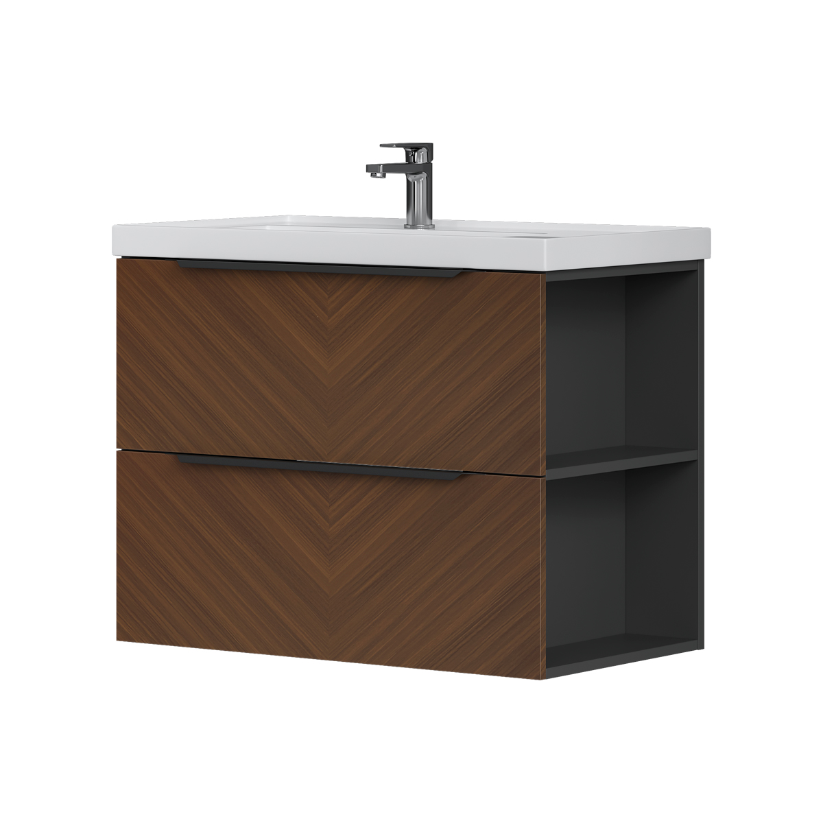 Тумба EQUIL Forest 80 подвесная 2 ящ. орех/графит (под раковину 9080TL)