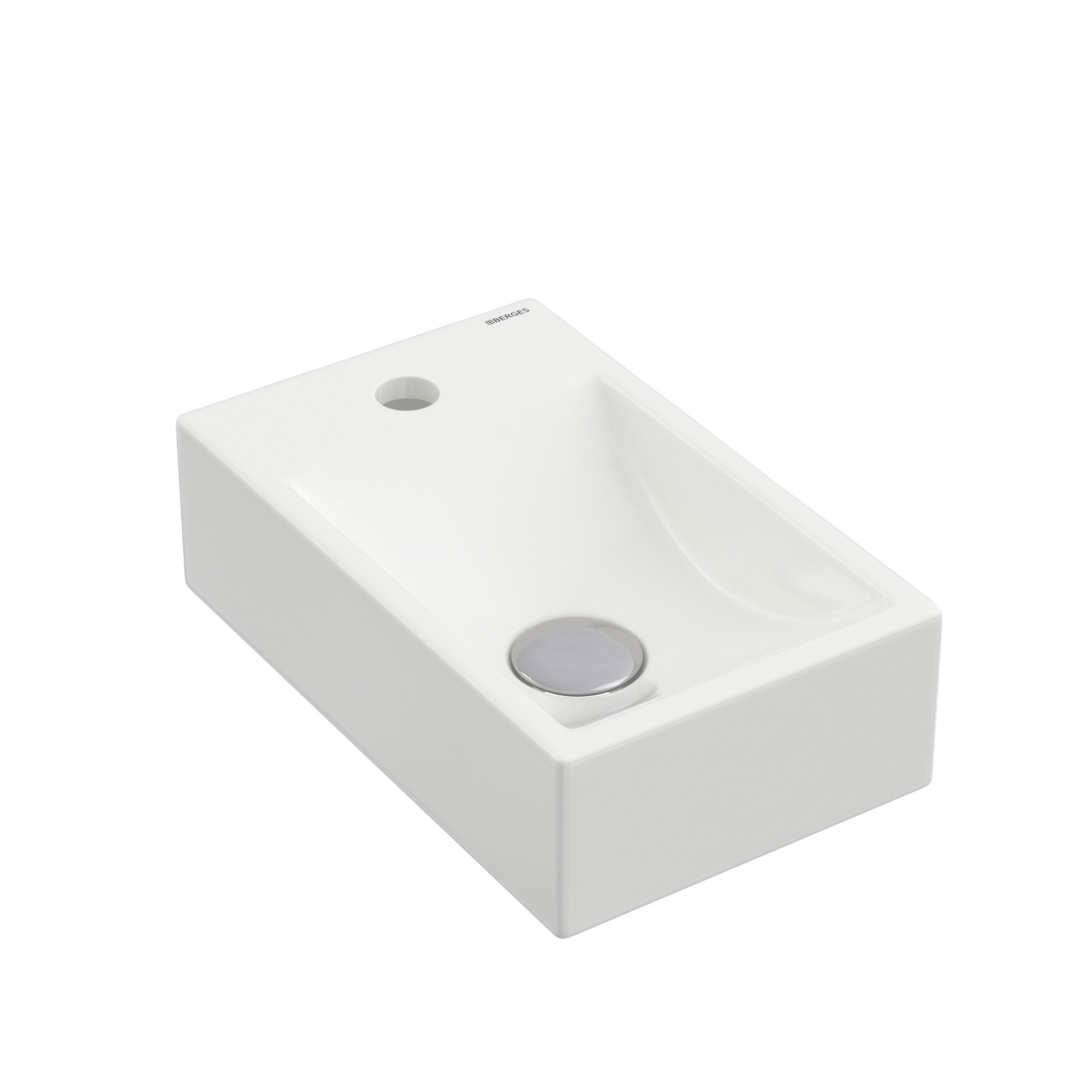 Раковина Small, накладная, 37х23 см, отверстие под смеситель слева, прямоугольная, белый глянец, BER