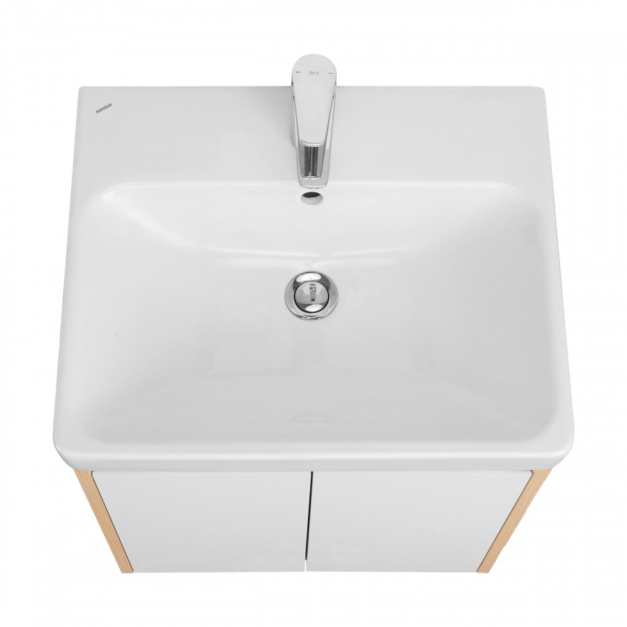 Тумба СКАНДИ DOORS 55, универс., 2 дв., белый глянец/дуб верона (под раковину АДРИАНА 55)