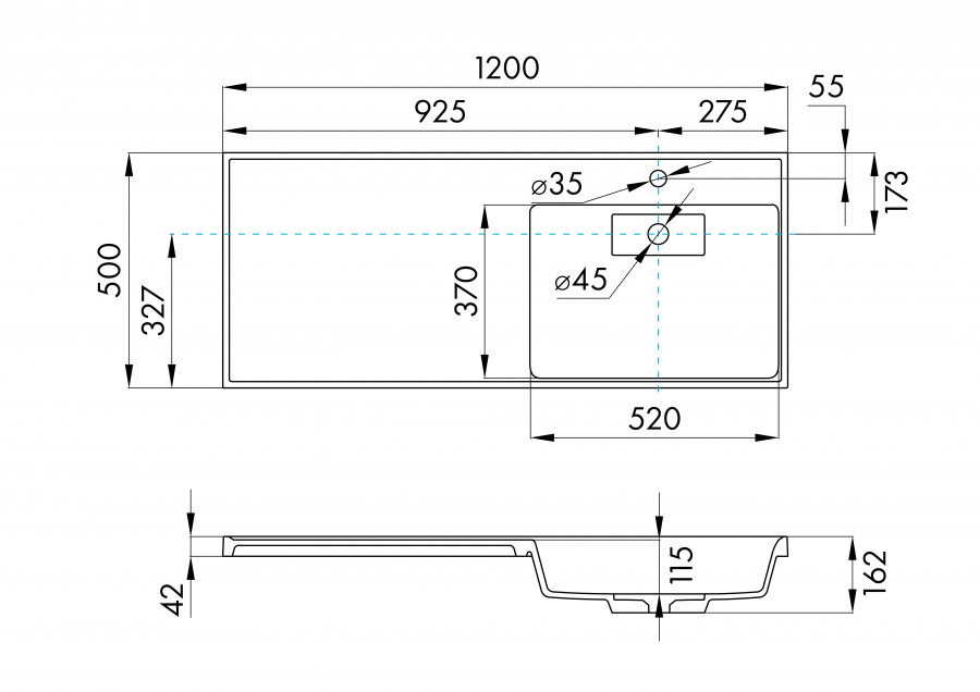 Раковина ЛОНДРИ 120, правая, белая