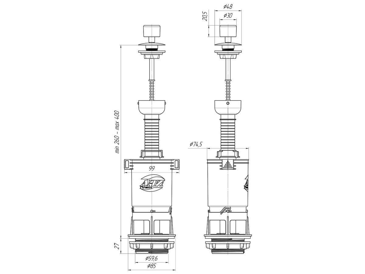 Арматура спускная ШТОК металлизированная ручка, ANI PLAST