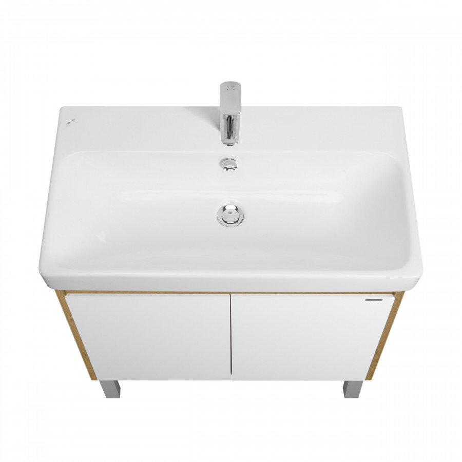 Тумба СКАНДИ DOORS 80, универс., 2 дв., белый глянец/дуб рустикальный (под раковину АДРИАНА 80)