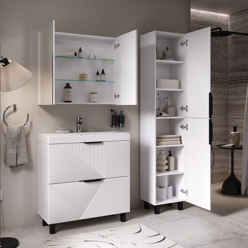 Шкаф зеркальный Geometry 40, напольный, белый, VOLNA