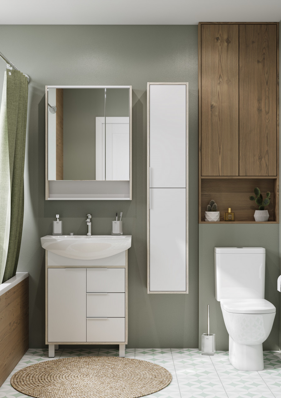 Зеркальный шкаф РИКО 65, белый, ясень фабрик