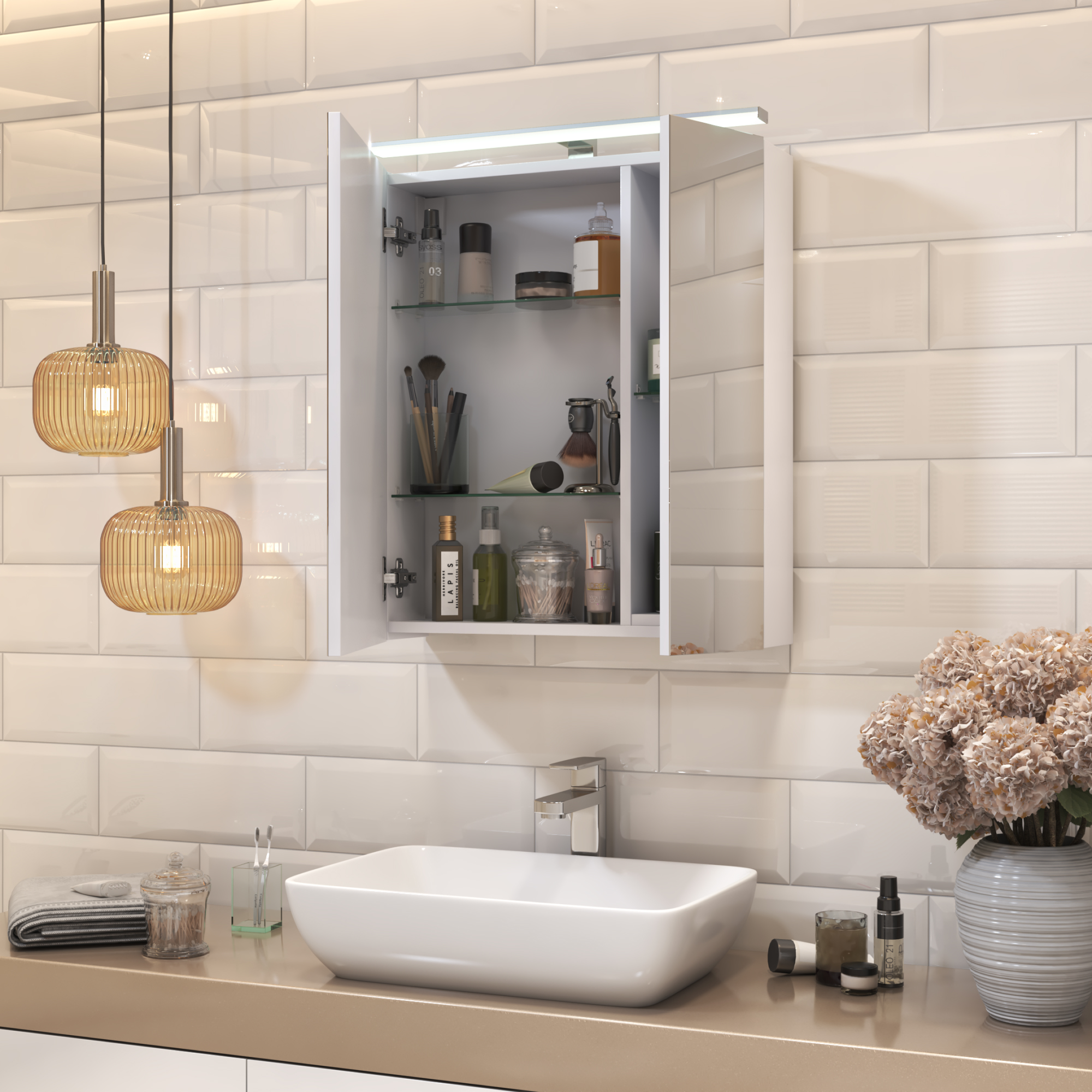 Зеркальный шкаф VIGO Plaza 60 подвесной белый (zsh.PLA.60.El)