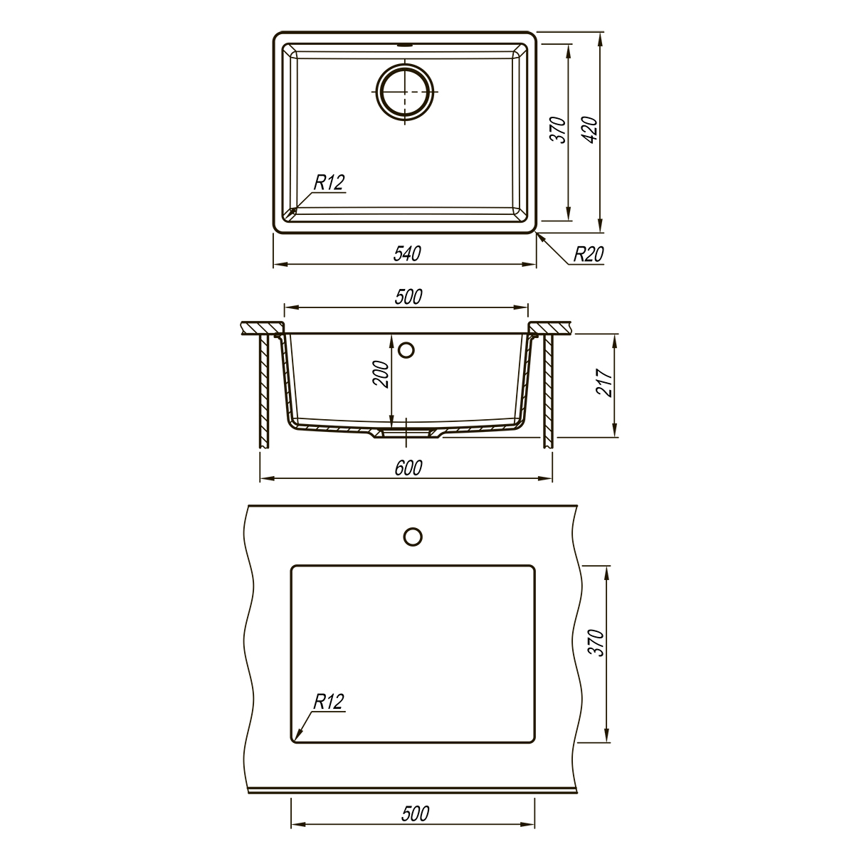 Кухонная мойка Lemark SINARA 540-U подстольного монтажа из кварцгранита, Жасмин 
