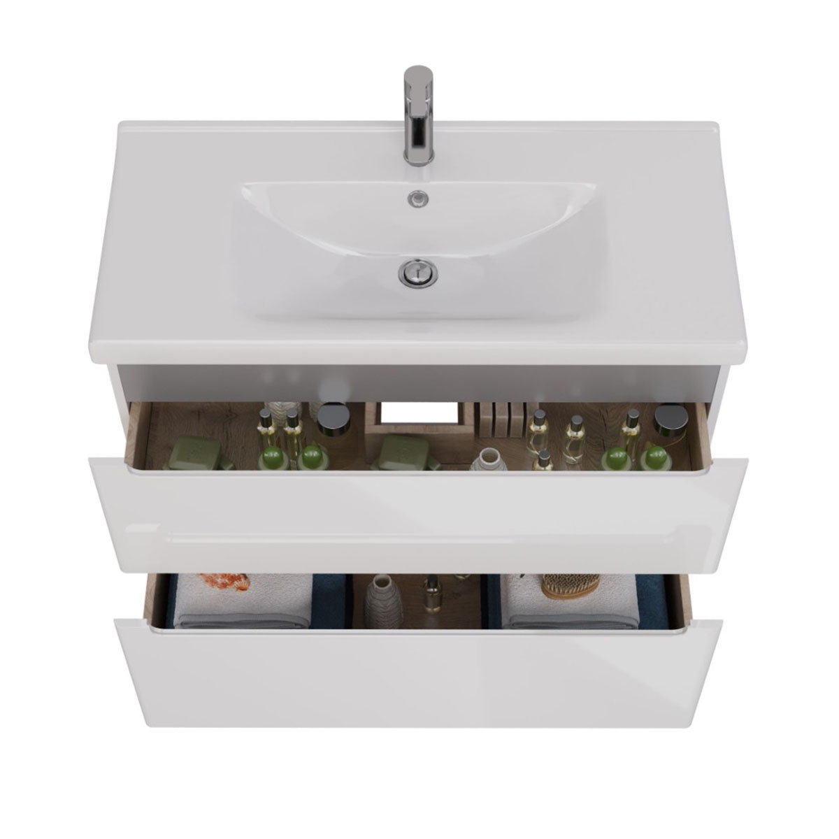 Тумба Lemark BUNO 100 см под 1 раковину, подвесная/напольная, 2 ящика, цвет планки: Серый, цвет корп