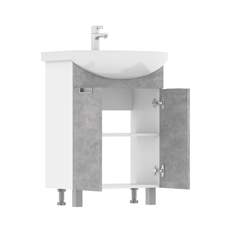 Тумба Vario 50, напольная, 2 дв., цемент/белый (под раковину Рива 50), VOLNA