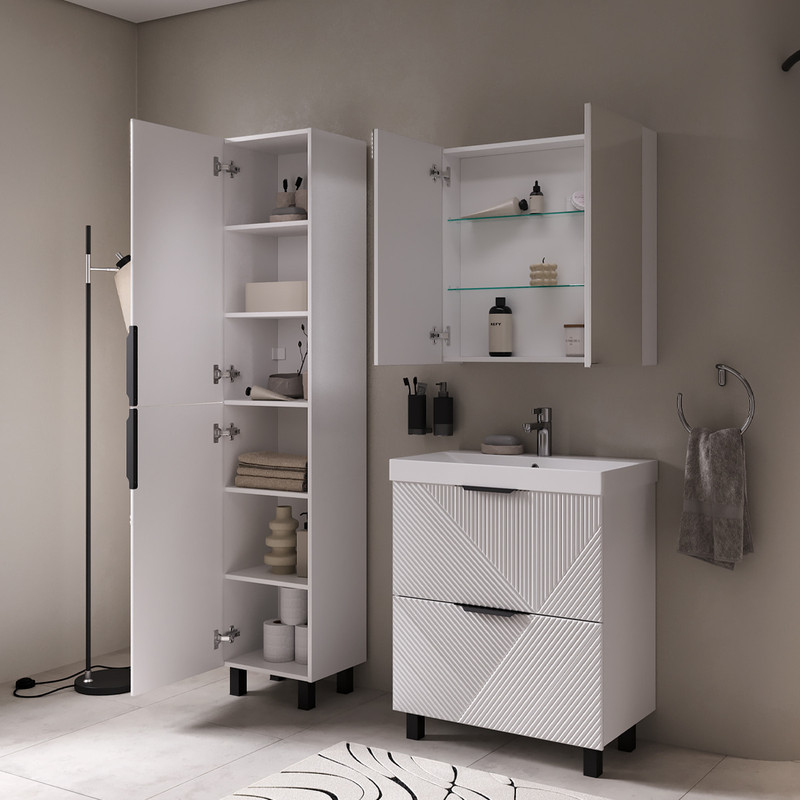 Шкаф зеркальный Geometry 70, подвесной, белый, VOLNA