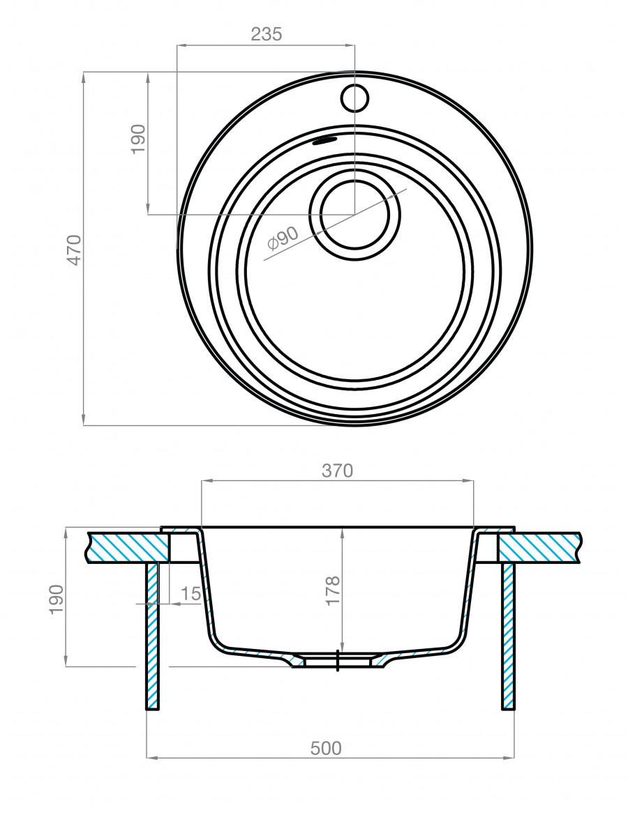 Мойка для кухни  Иверия 480x480x190 мм,круглая, кофе