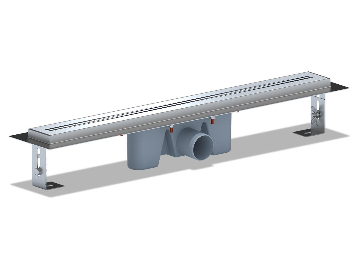 Трап линейный из нержавеющей стали АНИ Пласт TL2265G выпуск 50 мм решётка Риф глянцевая 650 мм
