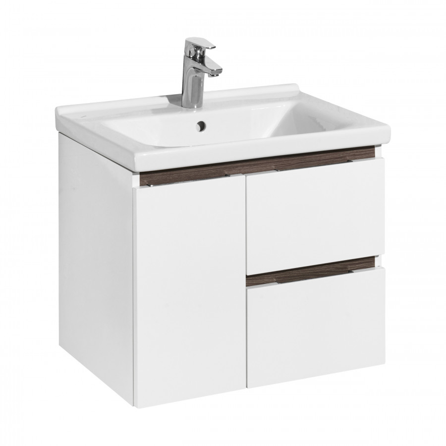 Тумба РЕНЕ 60, белая, грецкий орех (под раковину МИРАНДА 60) 