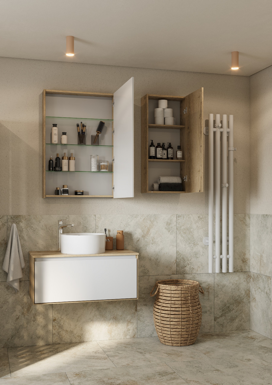 Зеркальный шкаф ЛИБЕРТИ 65, подвесной, дуб эльвезия