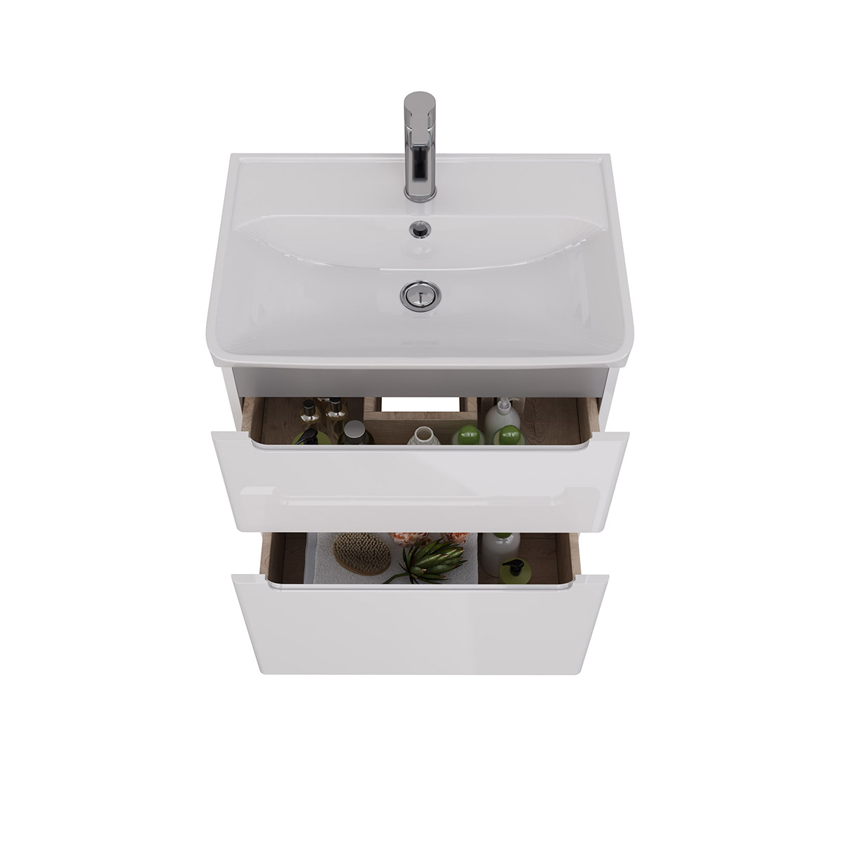 Тумба Lemark BUNO 60 см под 1 раковину, подвесная/напольная, 2 ящика, цвет планки: Серый, цвет корпу