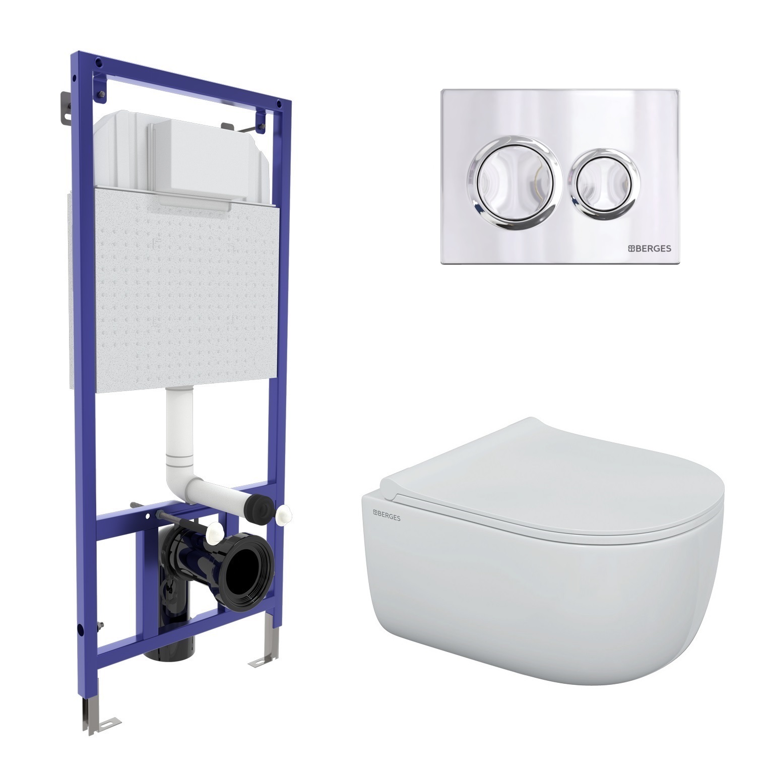 Комплект для монтажа  подвесного унитаза: инсталляция NOVUM525, кнопка O3 хром глянец, унитаз EGO Ri