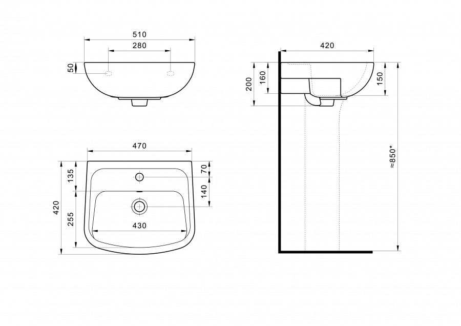 ЛОНГИ Умывальник 50см,белый,САНТЕК