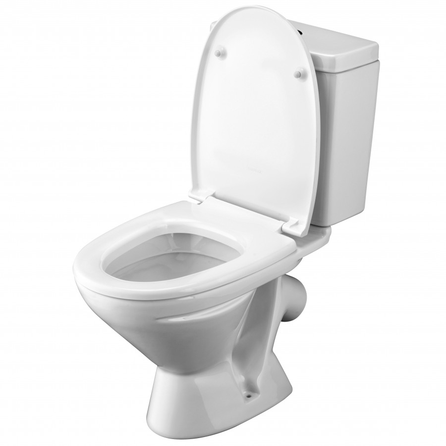 ЛИГА Унитаз-компакт, косой выпуск, 2-х режимная арматура, сиденье дюропласт Dino Plast, САНТЕК 