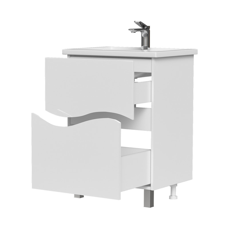 Тумба Volna 60, напольная, 2 ящ., белая (под раковину Фостер 60), VOLNA